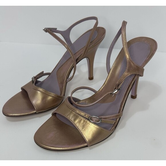 Kenneth Cole New York Spain Women's Pink Gold Ankle Strap Strappy Heels Size 6 - Picture 1 of 9